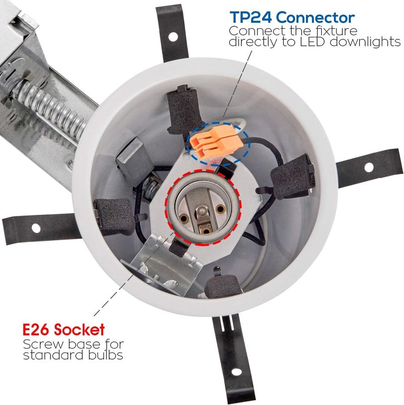 LUMINOSUM 4 Inch Remodel Recessed Lighting Housing, IC Rated Air Tight Ceiling Can with J-Box, TP24 Connector and E26 Socket, UL-Listed Easy Install, 8-Pack - Image 2